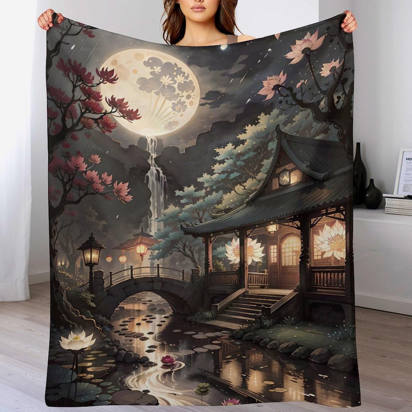 Polaire de flannel et couverture style japonais moelleuse chaude pour camping et maison.