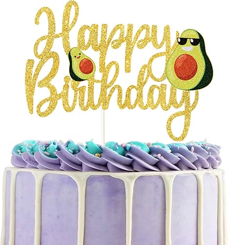Decoración para pasteles de aguacate, letrero de feliz cumpleaños, decoración de pasteles con purpurina dorada para bebé, niño y niña, suministros