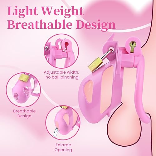 Miniatura 3 de Dispositivo de jaula de castidad masculina  Jaula ligera para pene con 3 tamaños de fijación de bloqueo y 4 anillos para el pene con doble bloqueo