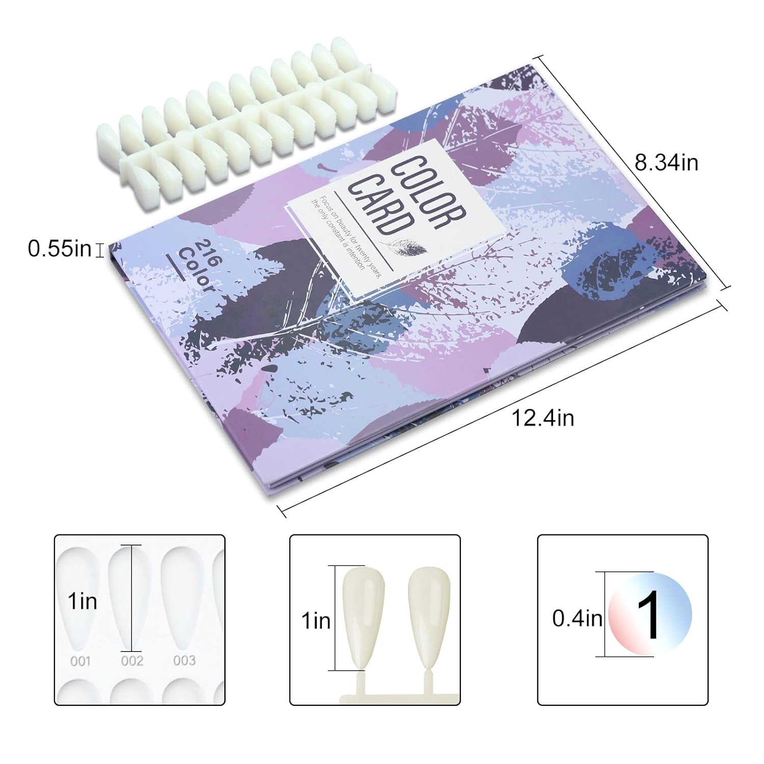 216 Nail Colors Book,Nail Color Display Book with 240 Nail Tips & 1-300 Number Labels,Professional Nail Color Swatches Book for Nail Polish Nails Art Design(Purple)