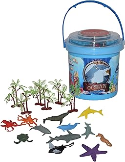 Aquatic Animals Bucket, Toy Figures, Kids Gifts, Ocean Theme Party Supplies, Sea Creatures, 18Piece