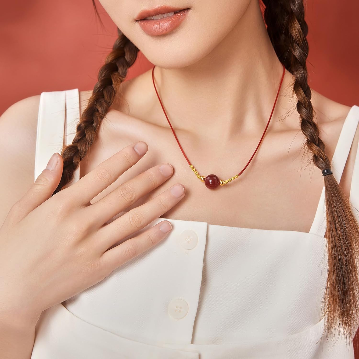 24K Gold Pendant Necklace Agate Chain Necklaces Black Choker Dainty Natural Stone Healing Beads Red Rope Link Layered Adjustable Jewelry Energy Pendants Colorful Charms Lucky Gifts for Women Men
