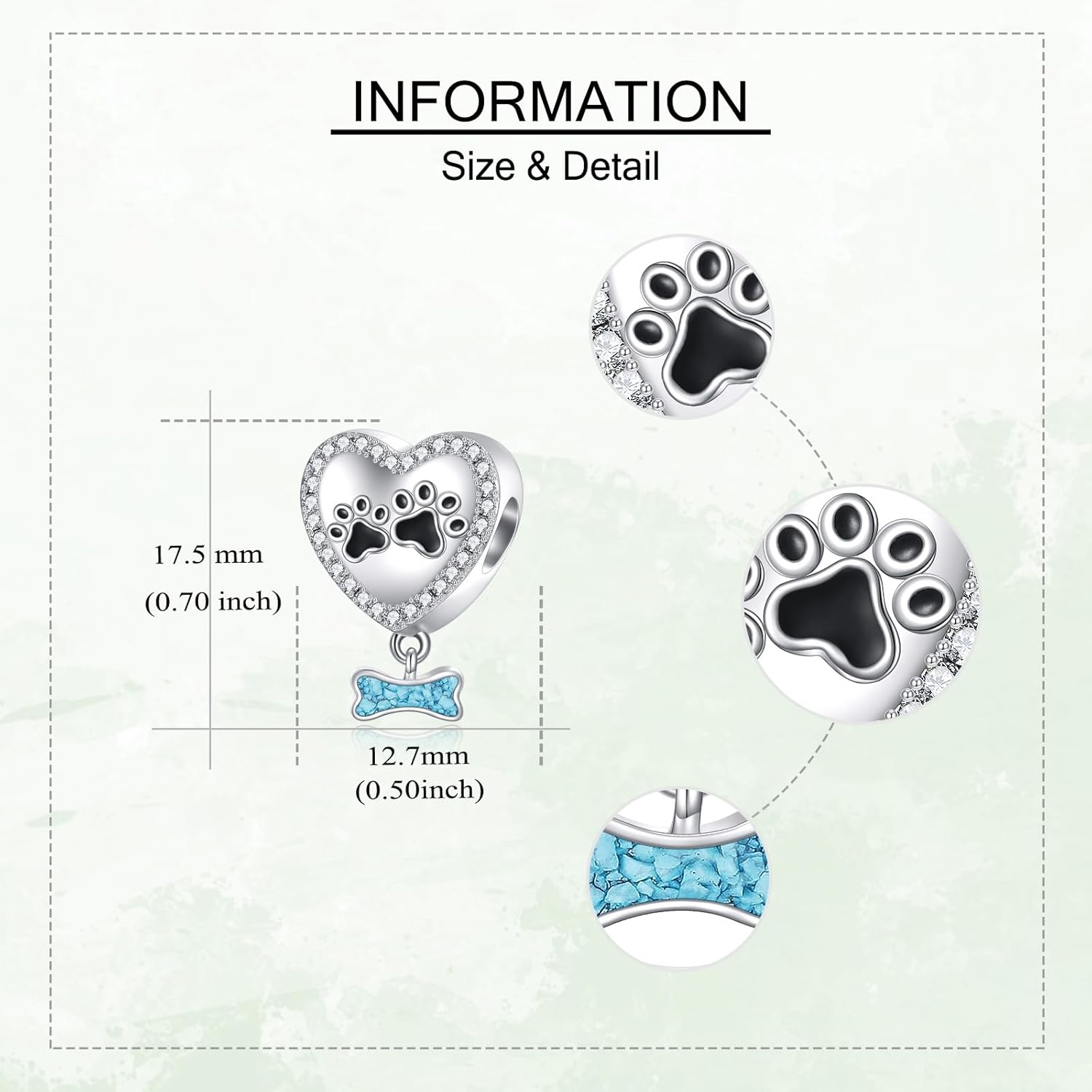 URONE Paw Print Charms Beads for Bracelets Sterling Silver Dog Heart Turquoise Charms Beads Animal Jewelry Gifts - Image 5