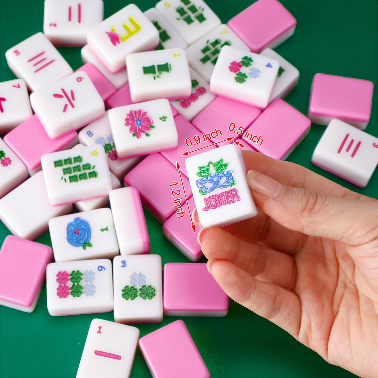 Soulchen Kaleidoscope Mahjong - Juego de 160 azulejos Mahjong de 1.2 pulgadas, juego de azulejos Mahjong rosa americano con bolsa de Mahjong (bambú)