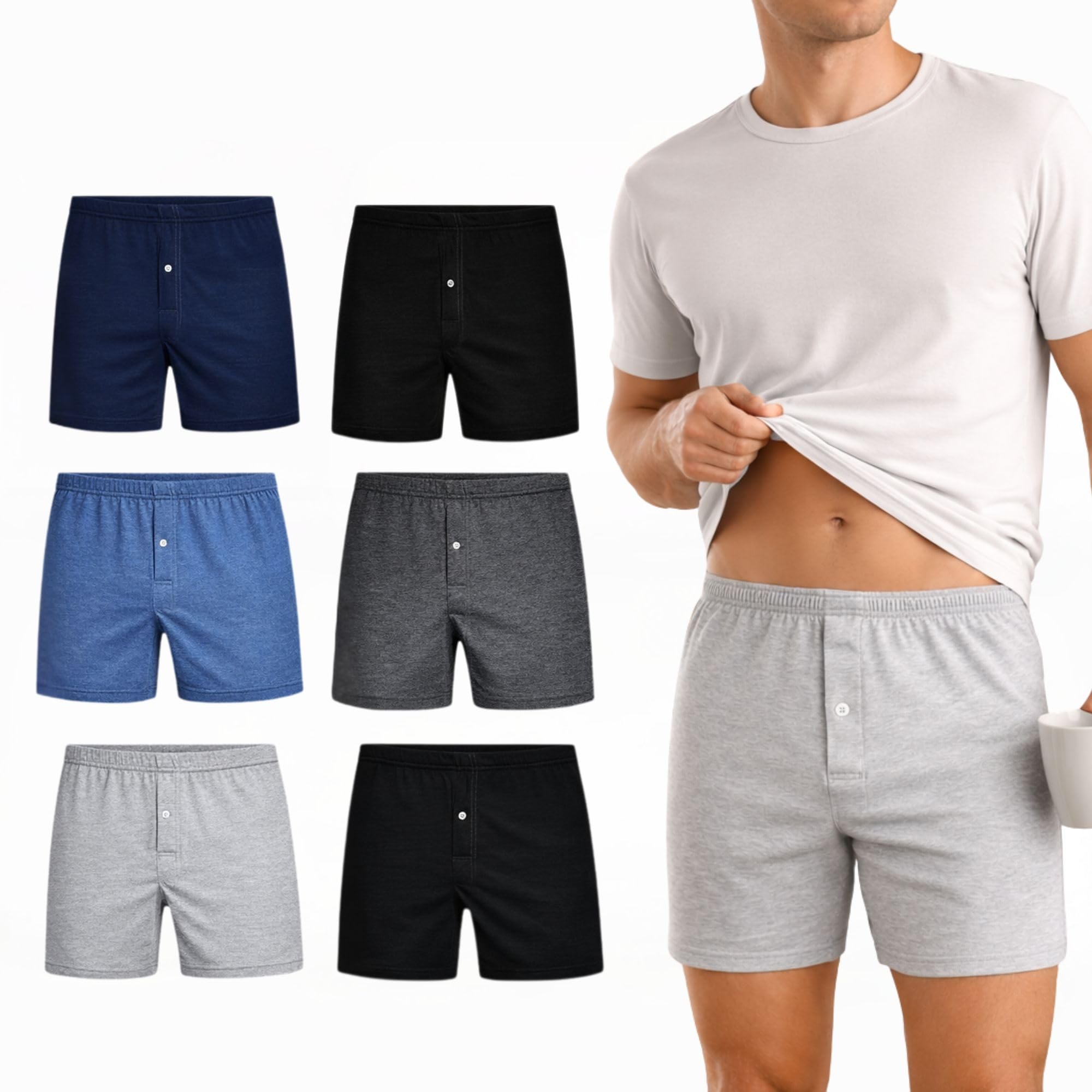 Men’s Classic Cotton Jersey Boxer Shorts | Assorted Colours Cotton Rich Fly Button Boxers | Soft Breathable Everyday Comfort Underwear Underpants For Men