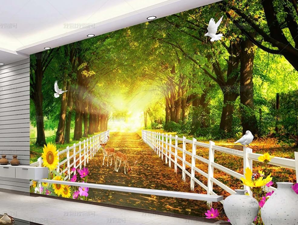 Papier peint intissé forêt verte : poster géant mural premium