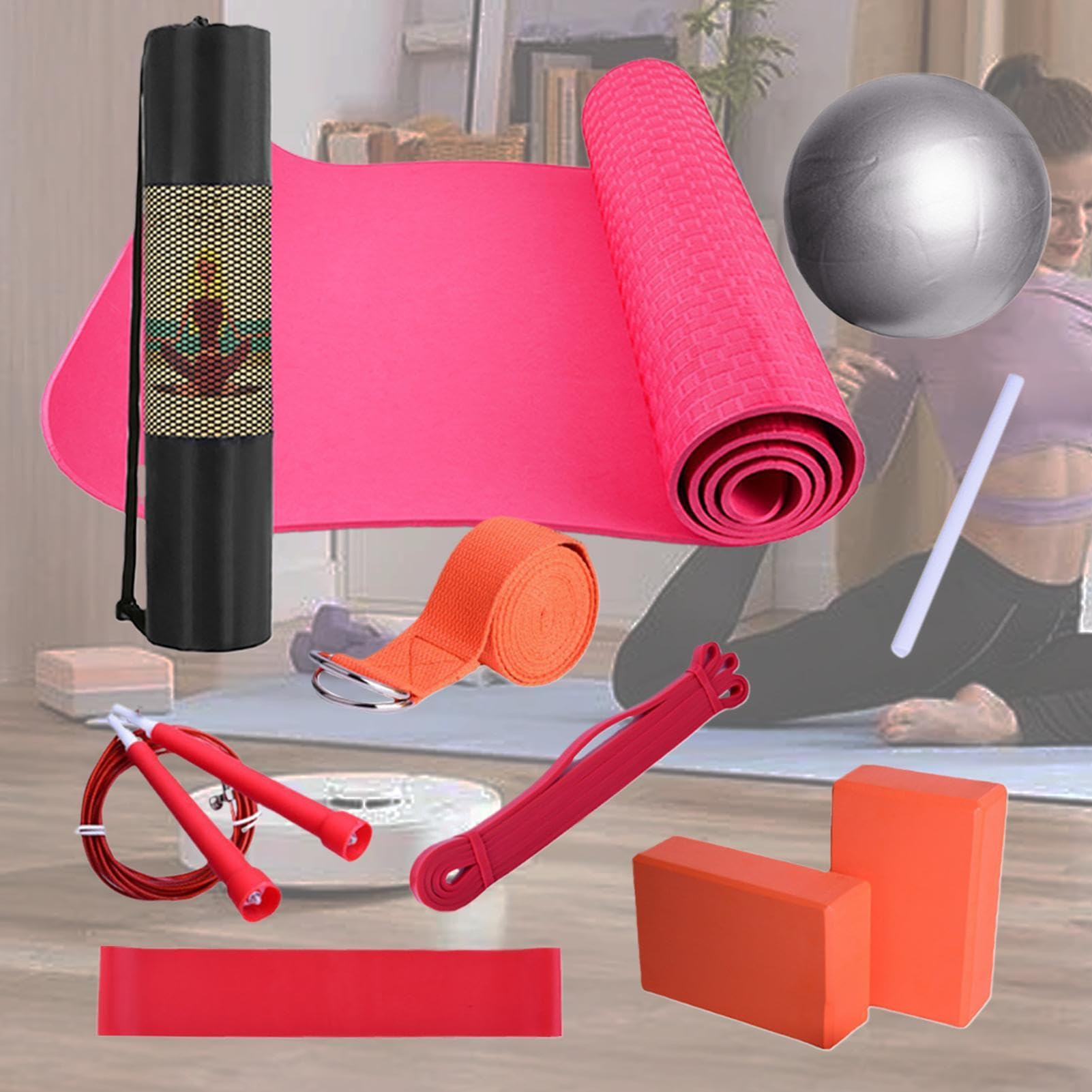 Yoga Kit - Yoga -Ausrüstung Set | Übungsmatte Mit -Blöcken | Fitness -Ausrüstung Für Frauen Und Männer Umfasst Latex -Widerstandsband, Stretching Band | Fitnesszubehör