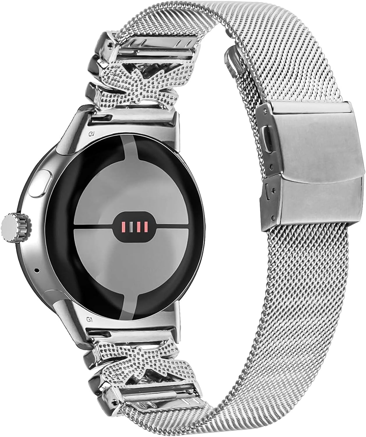 Compatible with Google Pixel Watch 4 45mm Metal Band, Adjustable Replacement Stainless Steel Mesh Loop Strap for Pixel Smartwatch Accessories