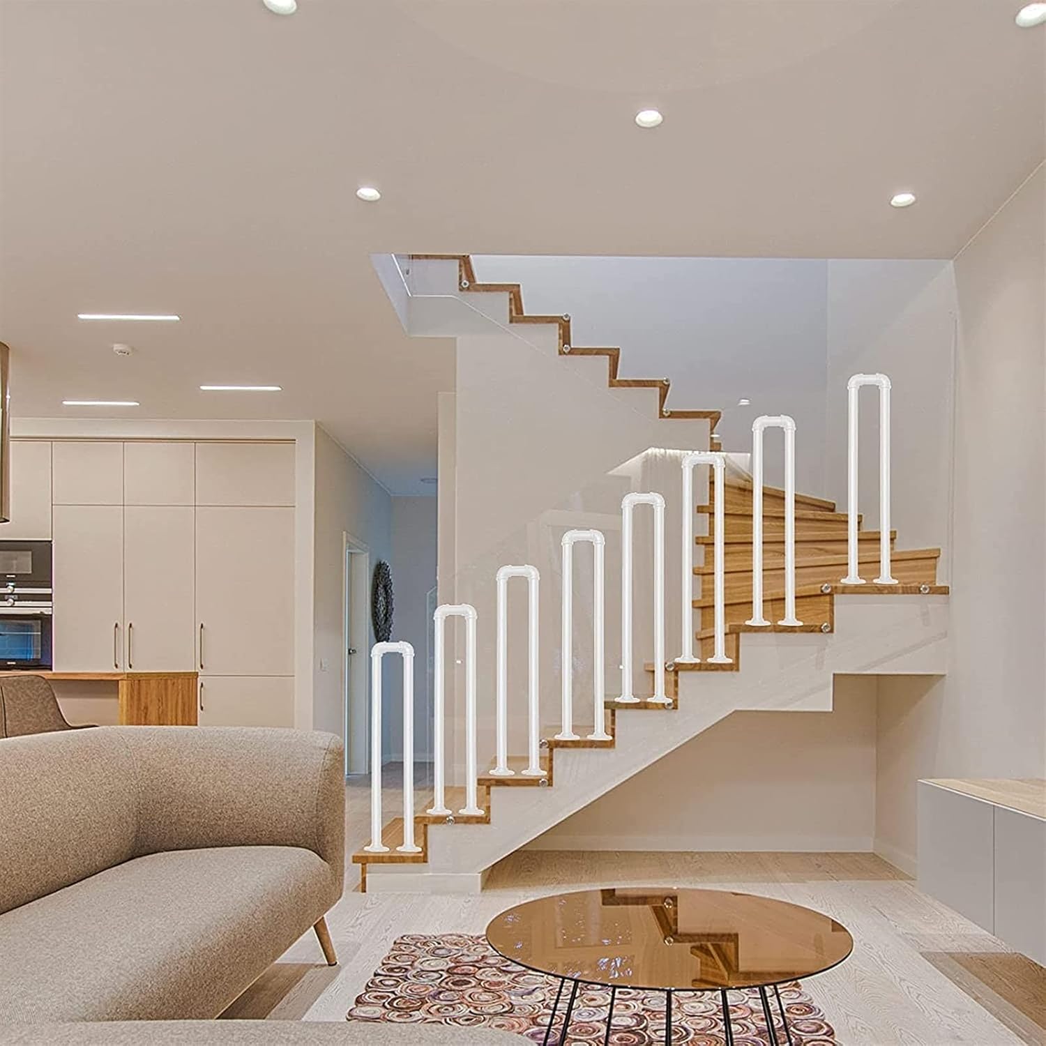 U-Shaped Railings, Wrought Iron Staircase Handrail, Indoor and Outdoor Elderly Safety Non-Slip Stair Rail Banister, White, 1pack (Size : 35cm)