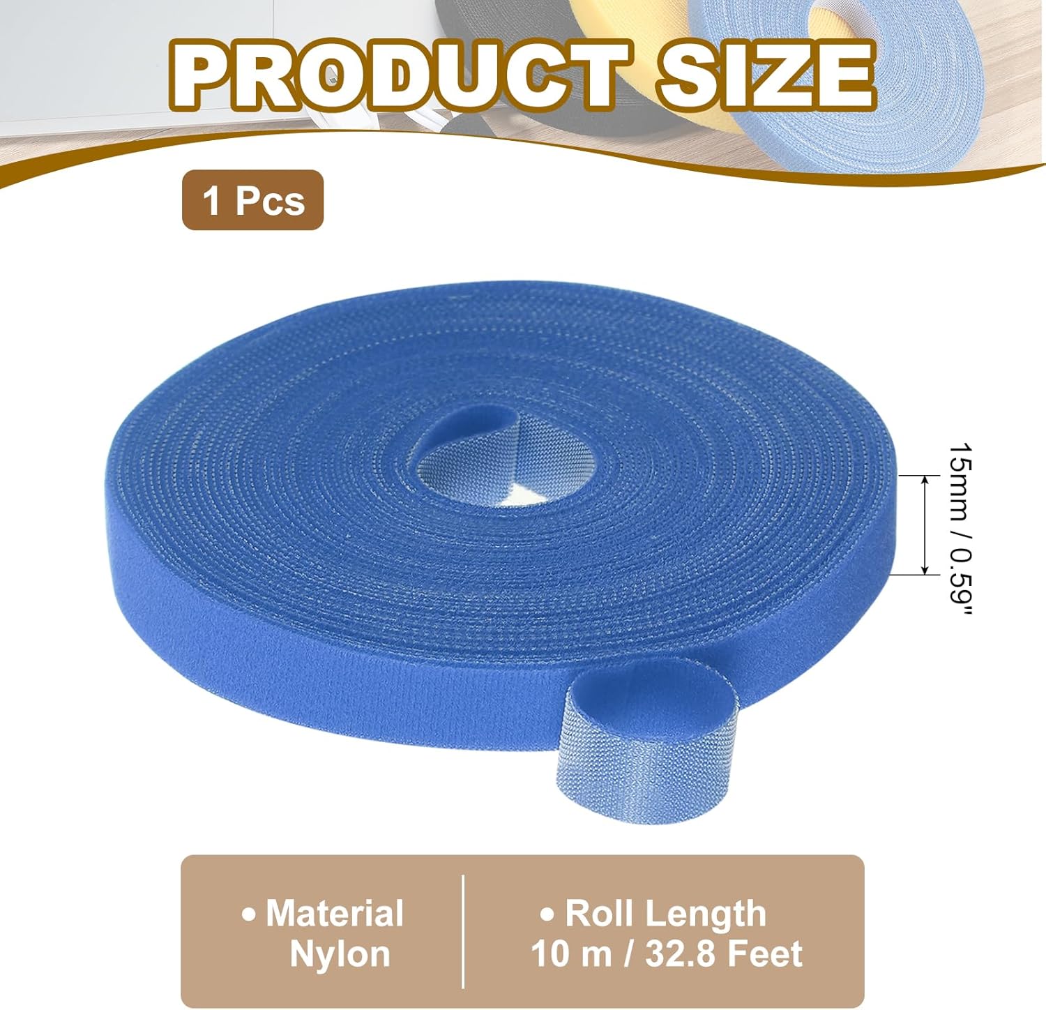 PATIKIL 0.6IN x 33FT Hook and Loop Tape, Double-Sided Nylon Strips Reusable Cable Ties Roll Multi-Purpose Cord Management Tape Wrap Fastener for Home Office, Blue