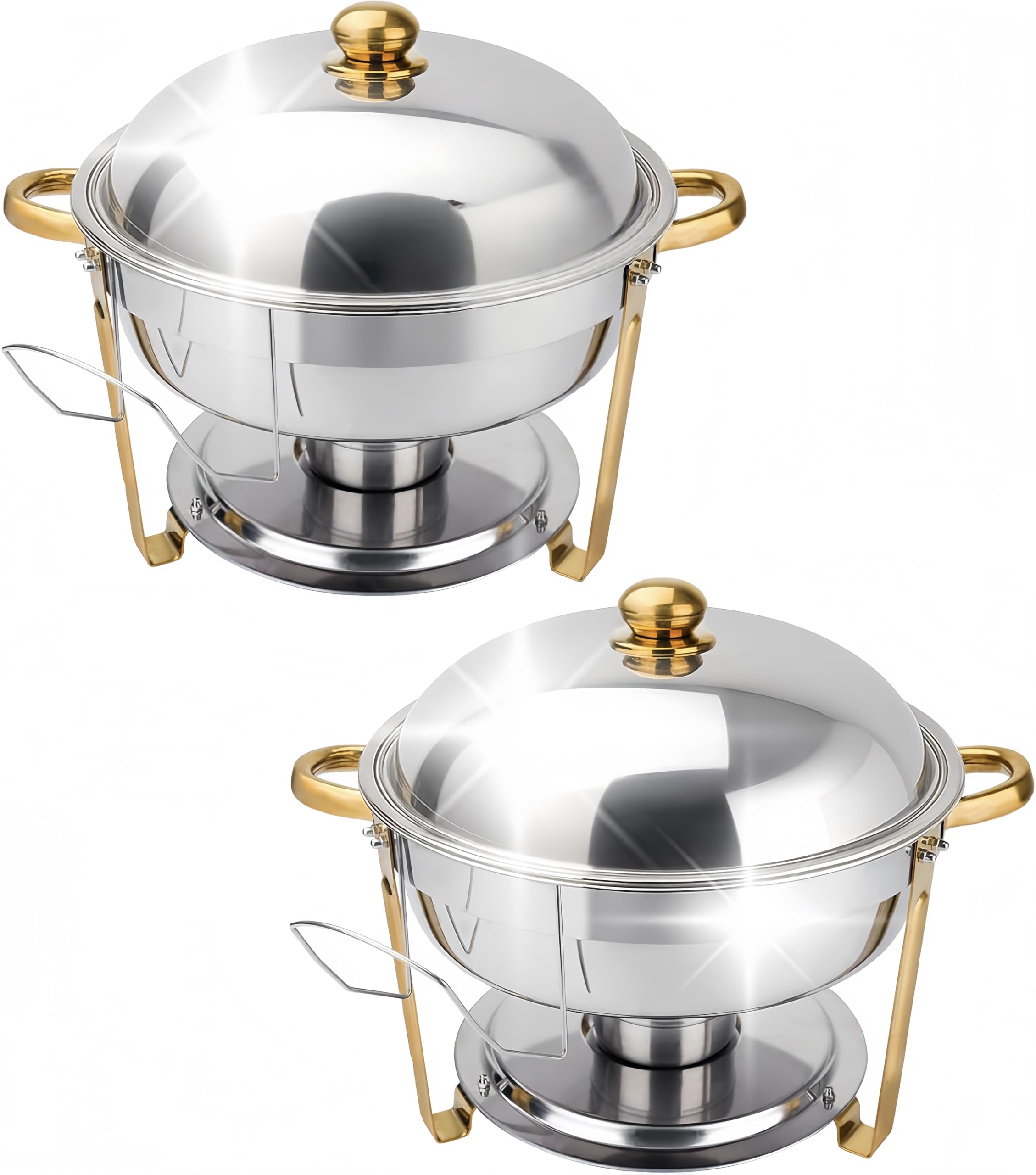 Chafing Dish Buffet Set, 2 Pack 6 Quart Round Chafing Dishes & Food Warmers, 6.8 L Gold Chafing Dishe for Buffet, Stainless Steel Chafer for Catering Lid & Lid Holder, Food Warmers for Any Partie