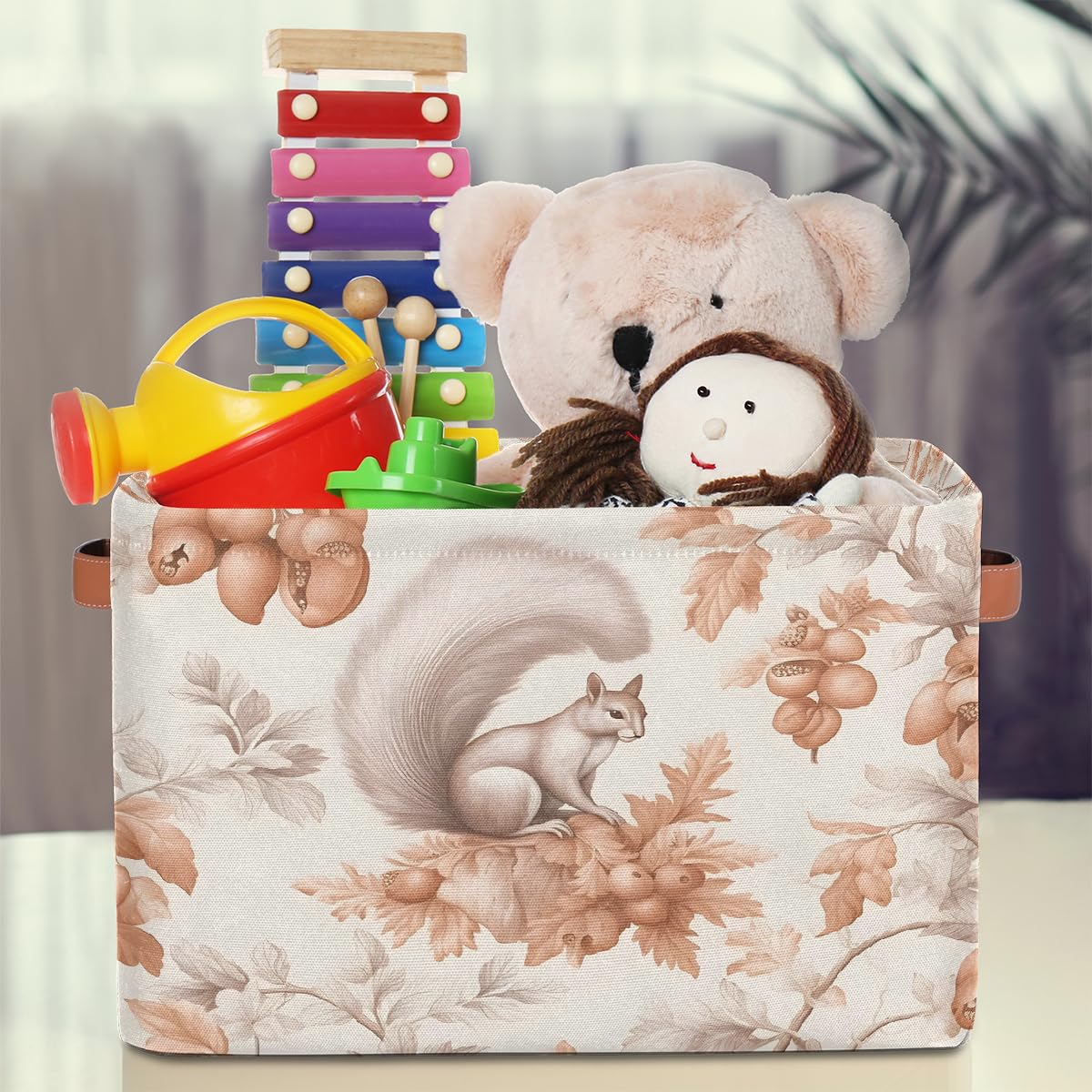 Mexpekil Cesta de almacenamiento de animales, ardilla, frutos secos y bayas, caja de almacenamiento de juguetes para niños, plegable, organizador de tela para estantes, cesta de regalo grande con asas