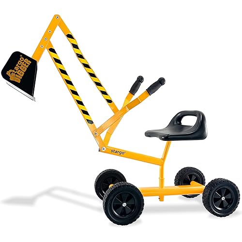Stargo Kids Excavator Toy Sand Digger on Wheels, Steel Sandbox Digger Toys for Boys, Sand Toys Ride On Excavator, Beach Toys