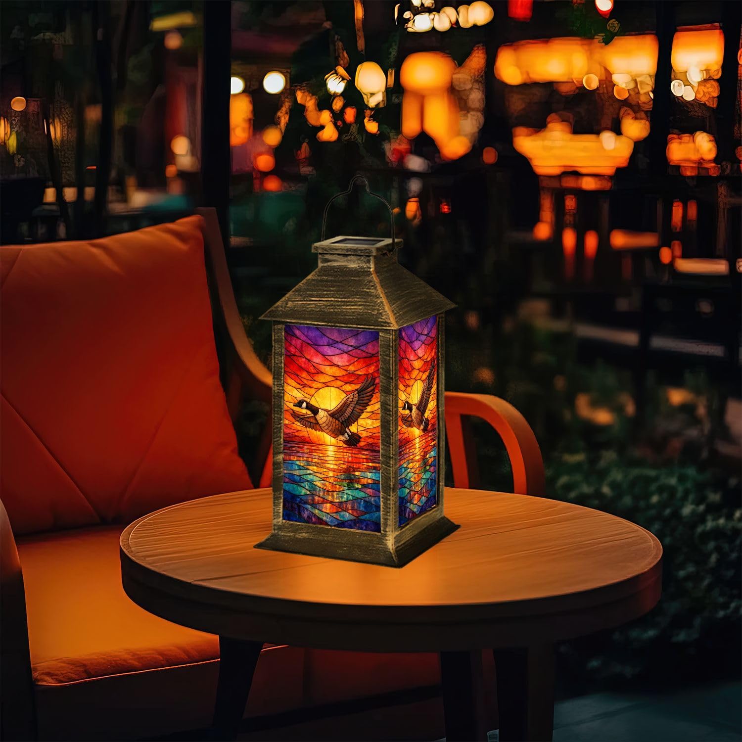 Solar Lantern Vibrant Sunset Reflective Water Stained Glass Style Outdoor Waterproof Hanging Solar Light Outside Lights for Patio Yard House Lawn Decor Birthday Gifts for Women Mom