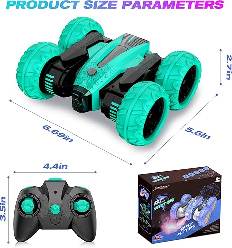 Miniatura 7 de Coche de control remoto  Coche de acrobacias RC de doble cara, giratorio de 360  4WD todoterreno con faros delanteros y música 2.4Ghz para