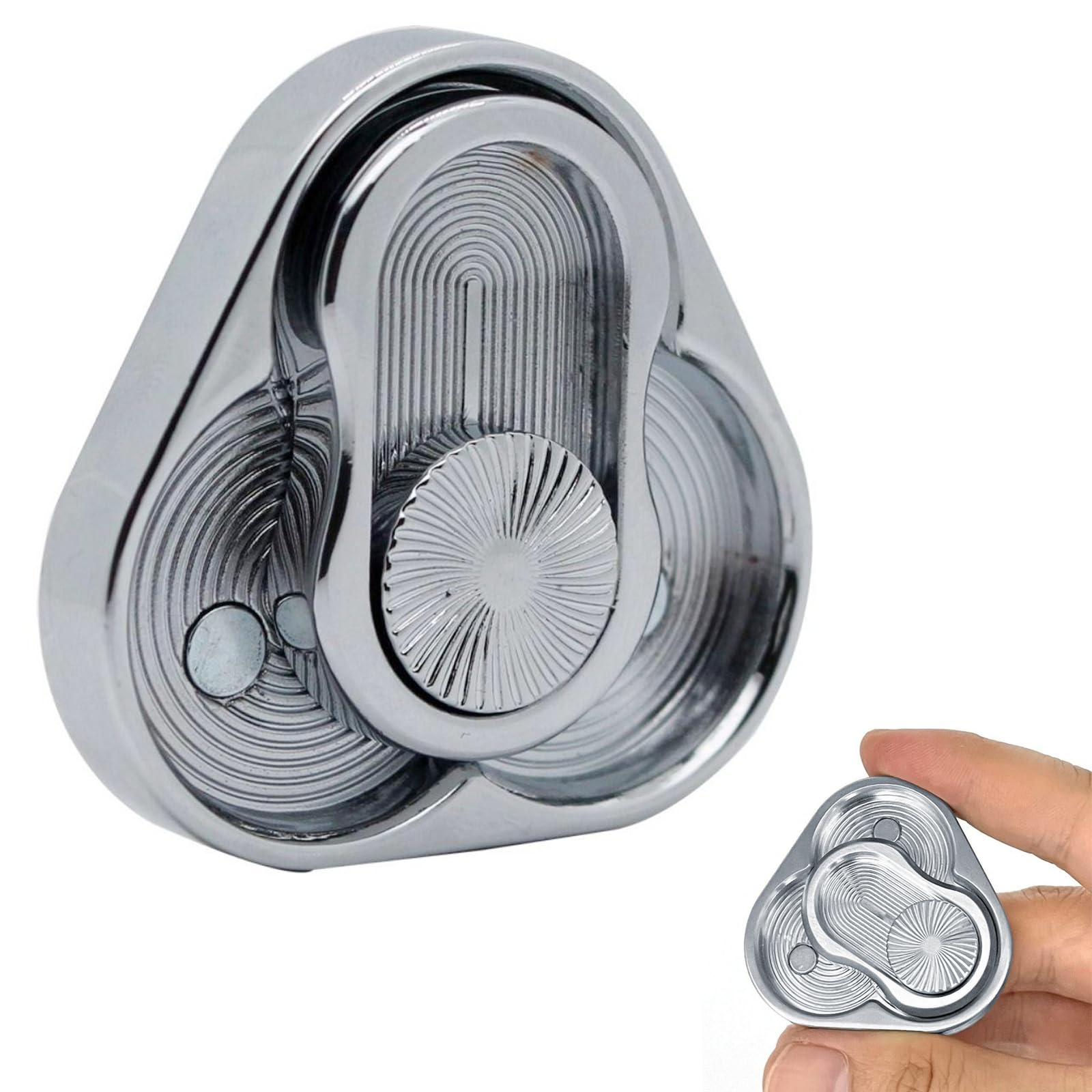 Magnetic Metal Fidget Toy for Adults Silver Triangular Spinner Slider for ADHD Stress Relief, Anxiety, Office Desk Toy