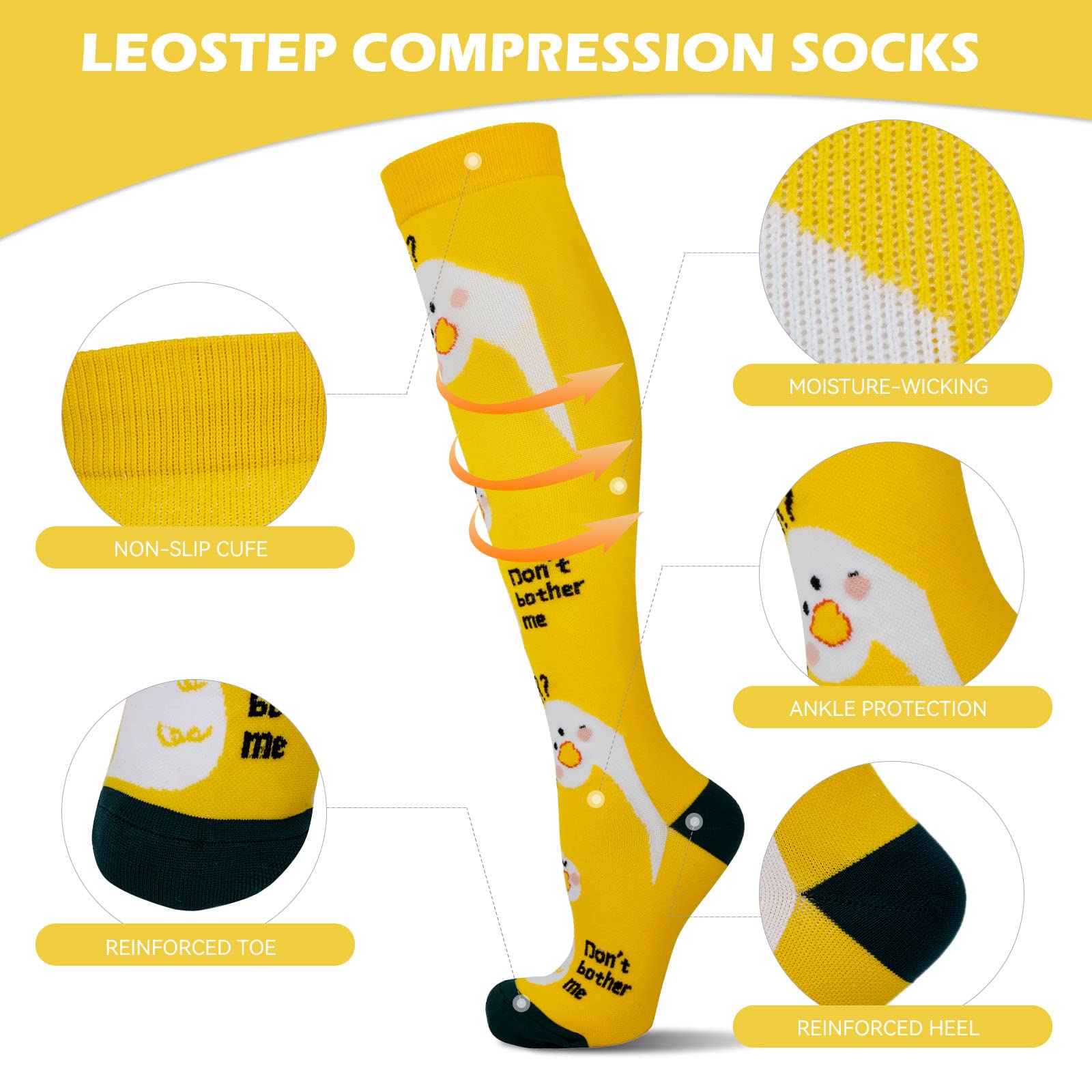 LEOSTEP Compression Socks for Women (3Pair) Knee High Support Stocking Ideal for Flight Sports, Travel, Little Duck, L-XL - Image 4