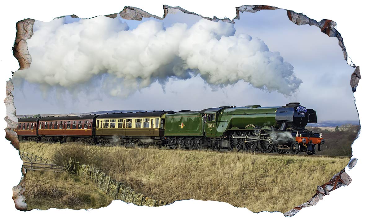 Chicbanners The Flying Scotsman Steam Train 3D V004 Magic Window Wall Sticker Self Adhesive Poster Wall Art Size 1000Mm Wide X 600Mm Deep (Large)
