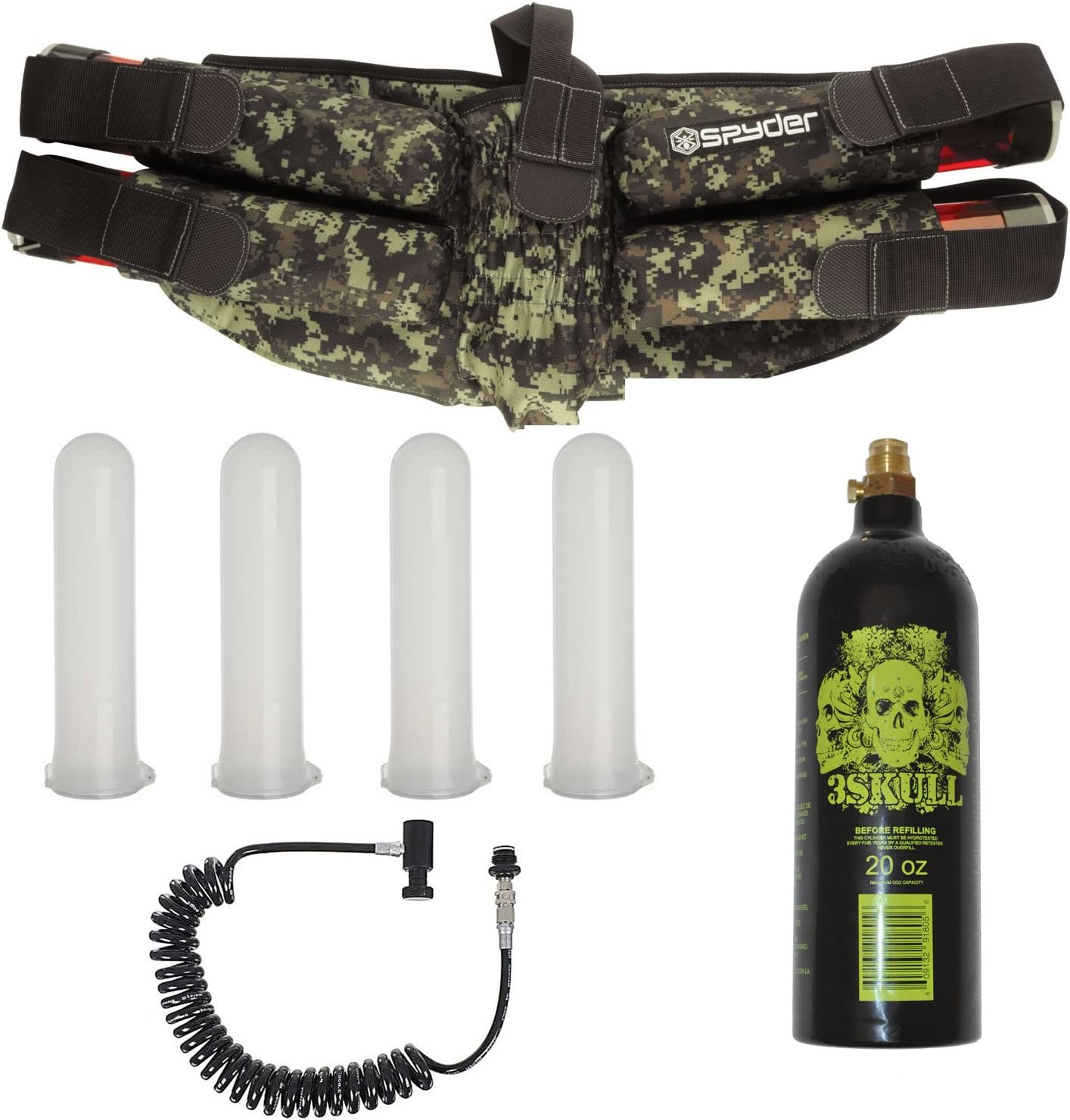 Spyder Paintball 4+1 Ammo Harness - Digi Camo w/ 4 Tubes & Remote & 20oz Tank