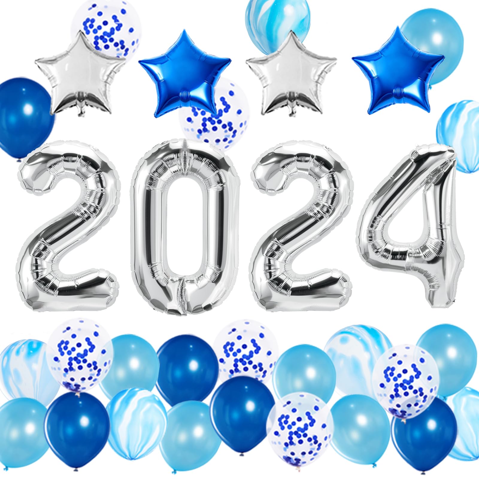 JOJO FLY Blue and Silver Graduation Party Decorations Kit, Silver 2024 Balloons, Blue Graduation Decorations 2024, Graduation Party Supplies 2024, Blue and Silver 2024 Balloons