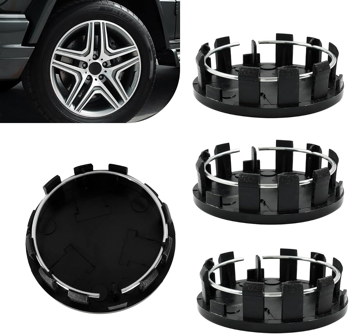 4 PCS Car Wheel Hub Center Cap, Snap-in Tight Fit Wheel Center Hub Cap Cover, Scratch-Resistant Waterproof Rim Exterior Accessories, Universal for Most Vehicles, Trucks, SUVs (Black)
