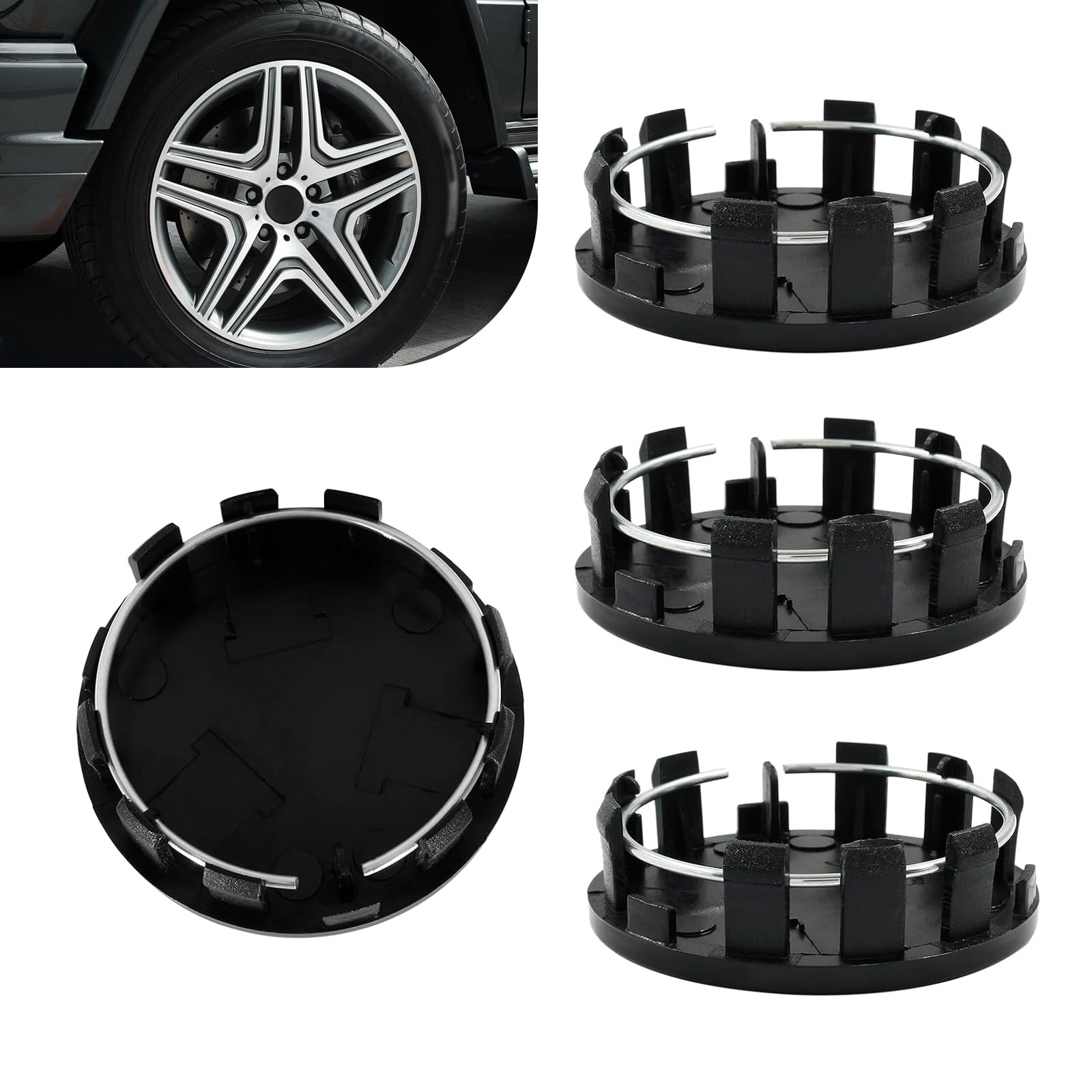 4 PCS Car Wheel Hub Center Cap, Snap-in Tight Fit Wheel Center Hub Cap Cover, Scratch-resistant Waterproof Rim Exterior Accessories, Universal for Most Vehicles, Trucks, SUVs (Black)