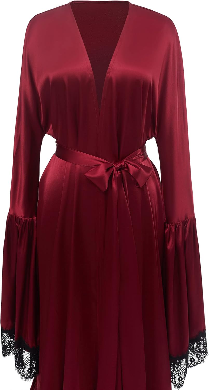 Changuan Women's Silk Satin Robe Long Bathrobes Kimono Robe Maternity Dress Sexy Lingerie Sleepwear Nightgown