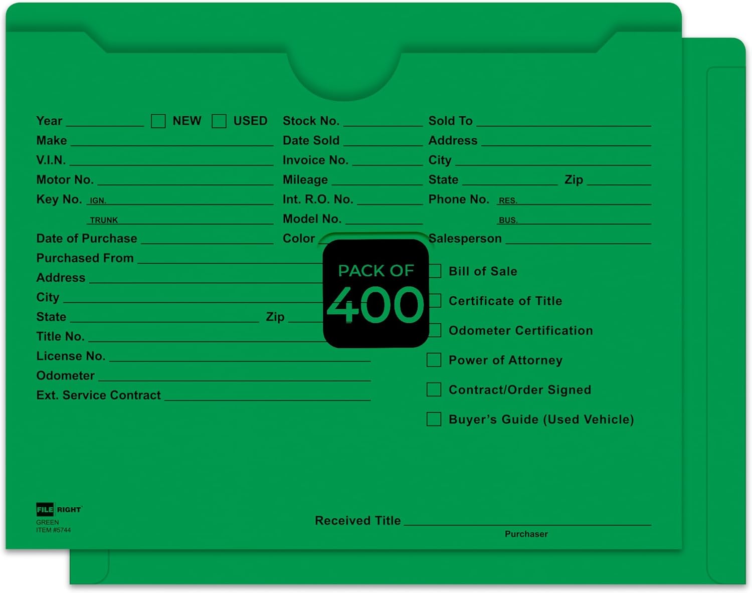 Ultra Heavy Duty Deal Jackets for Automotive Dealerships – Green Printed 150# Stock Body Shop Repair Jackets, 11.75" x 9.5" Auto Dealer Paperwork Folders – Pack of 400