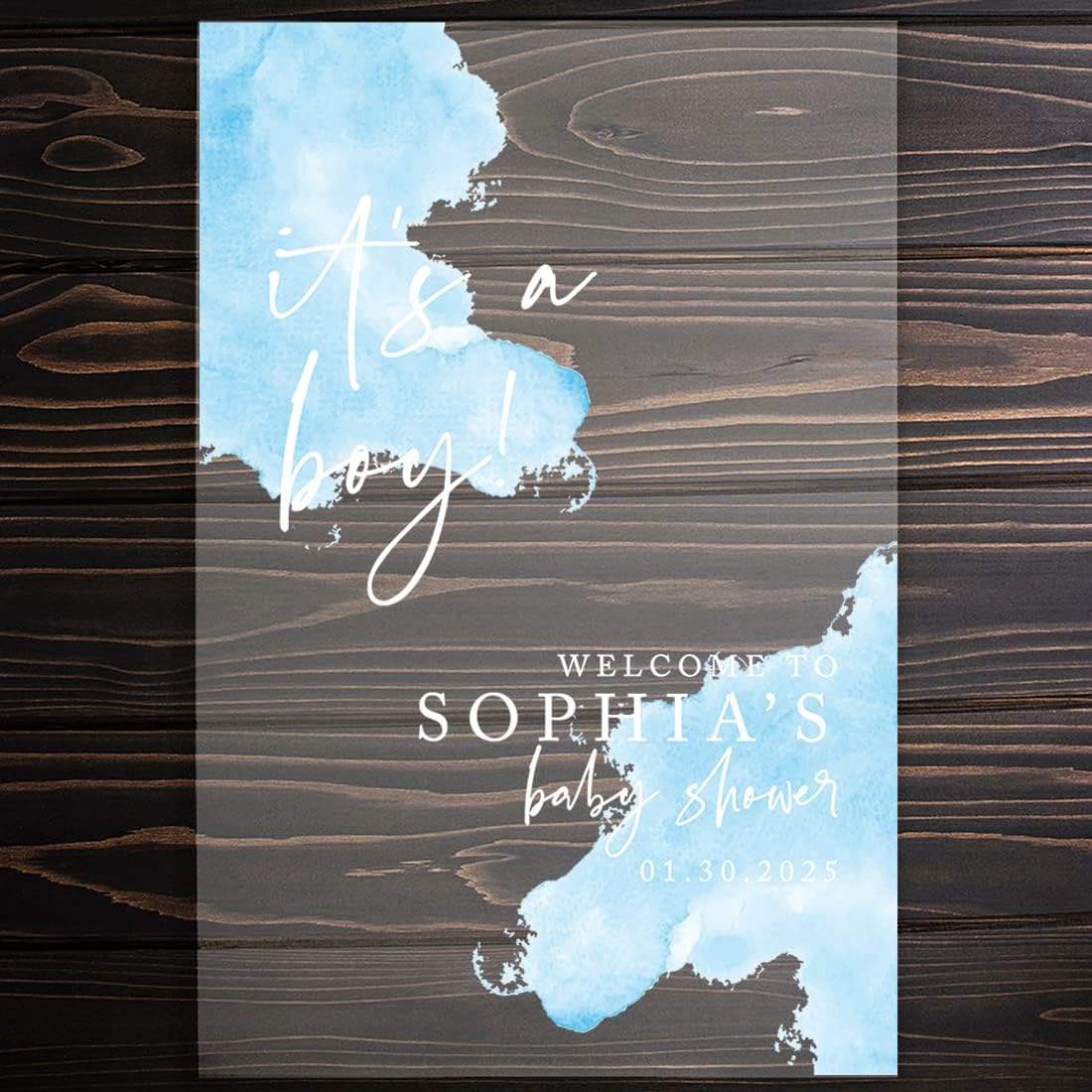 Andaz Press Custom Large Baby Shower Welcome Sign, 16" x 24", Baby Blue Watercolor It's A Boy Personalized Acrylic Welcome Sign, Signage, Acrylic Sign for Baby Sprinkle, Fall Baby Shower Decorations