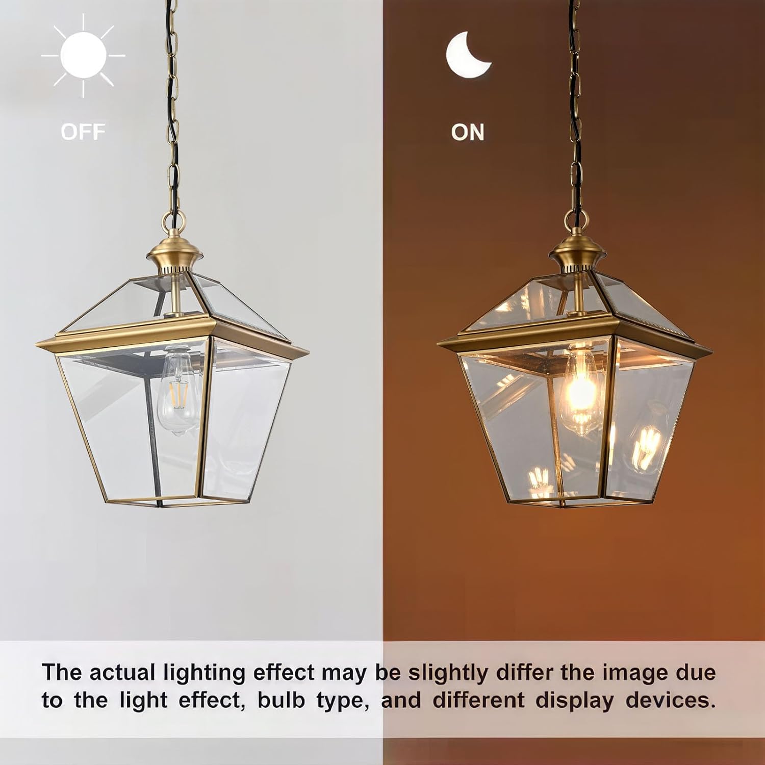 Milaii Copper Brass Outdoor Pendant Light, 16.5" H Large Lantern Hanging Light Fixtures Waterproof Porch Light Outdoor Chandelier for Patio Entryway