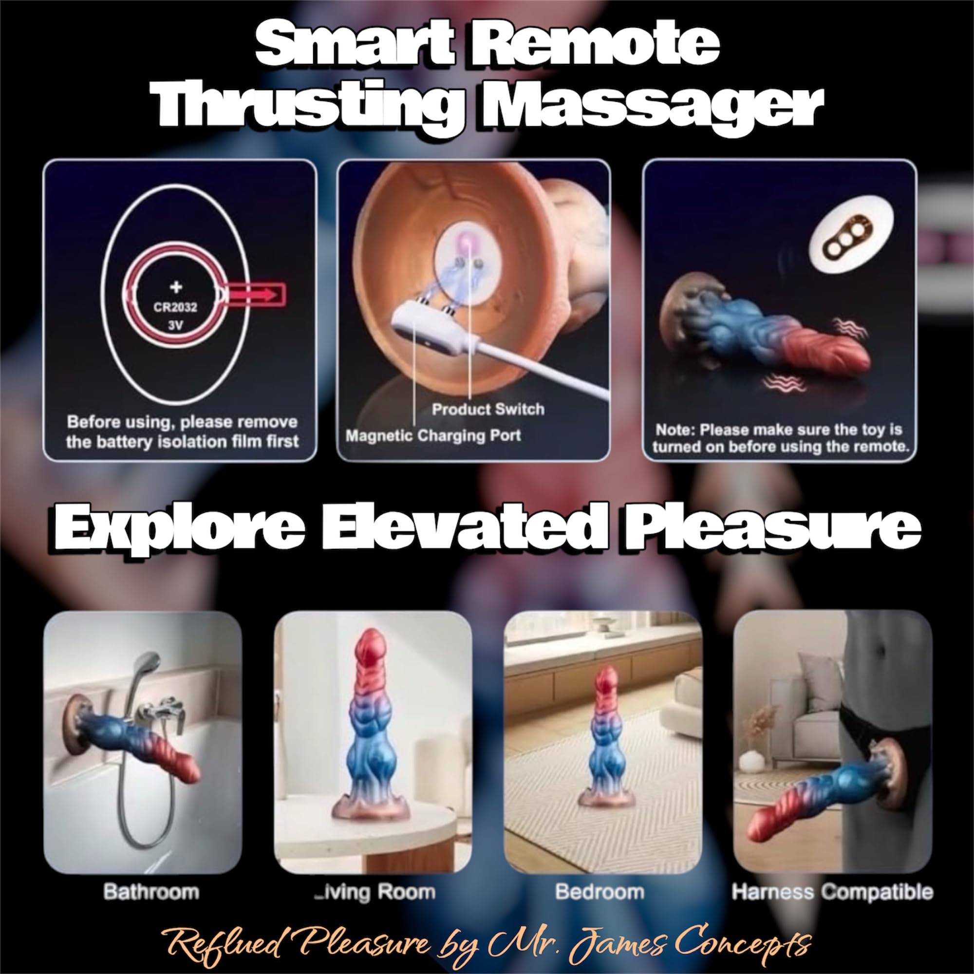 Mr. James Concepts – Fully Telescopic 4 – in – 1 G – Point Vibrator with telecomando – riscaldamento, movimento a spinta & Monster Knot Design – silicone premium sicuro per il corpo, ricarica