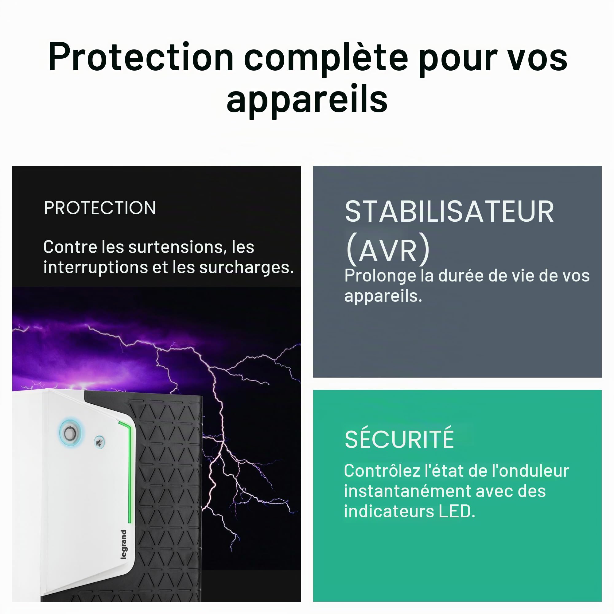 Legrand 310183 Onduleur Tour Keor SP Line Interactive avec 4 Prises Iec, Autonomie 5 à 30 Minutes, 800VA, 480W, Noir/Gris