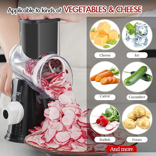 Miniatura 8 de Ourokhome Rotary Cheese Grater Hand Crank, Kitchen Shredder Speed Mandolin Slicer Ice Shaver with Handle and Drum Blades for Cheese, Vegetable,