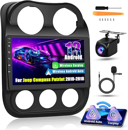 Estéreo de coche Android 15 para Jeep Compass Patriot 2010-2016, 10.1 pulgadas con Apple Carplay Android Auto, navegación GPS, WiFi, HiFi,