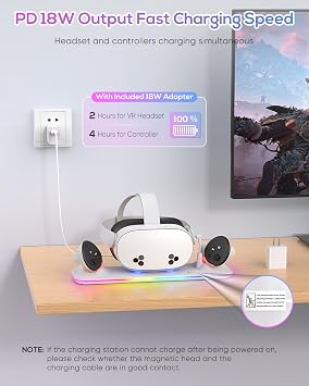 Kinwin PD 18W Fast Magnetic Charging Dock for Meta Quest 3S/Quest 3, 4-in-1 Gorilla Tag Long Arms for Quest 3S/3/2/Pro/Rift S Controller