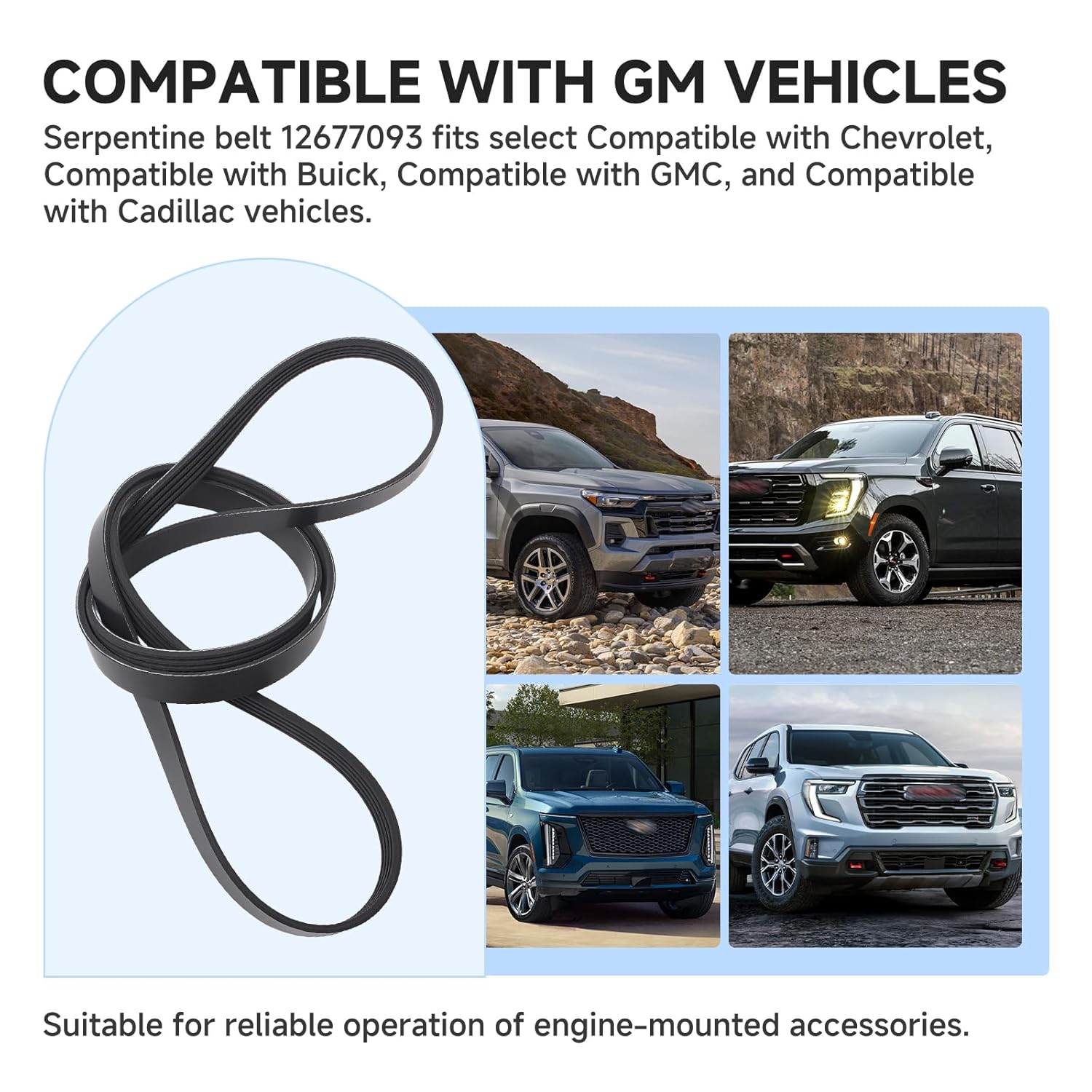 12677093 V-Ribbed Serpentine Drive Belt, Replacement Fan/Serpentine Belt, Compatible with Chevrolet Colorado 2017–2020, Also Compatible with Select Buick Models