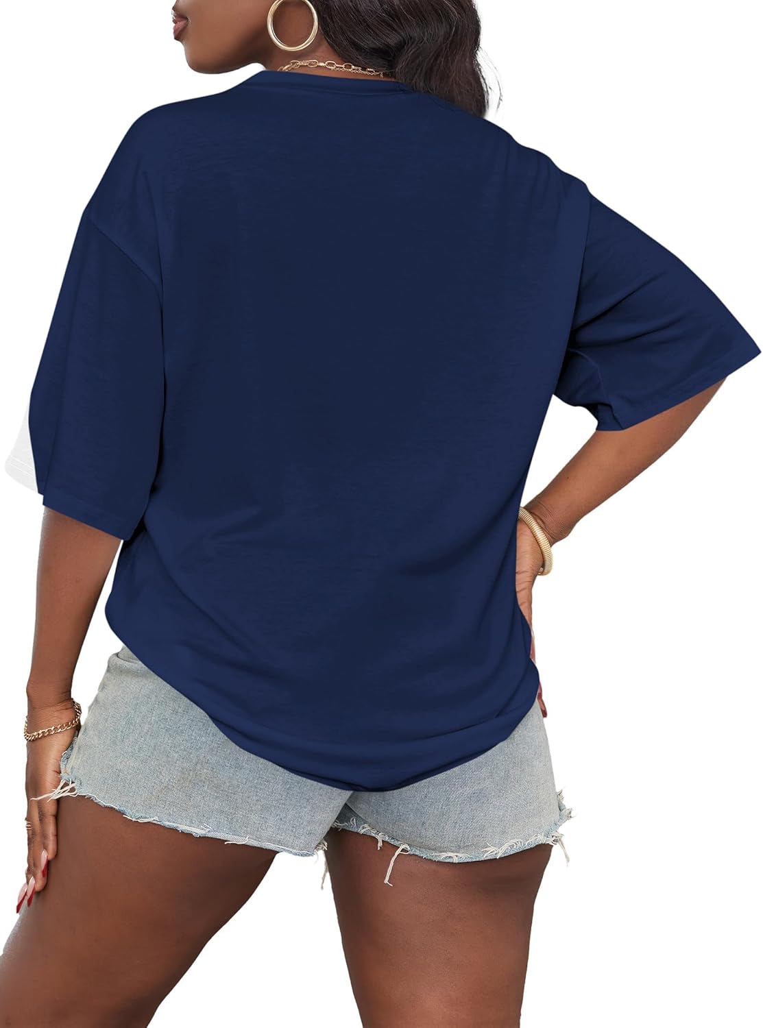 Hilinker Womens Oversized Graphic Tshirts Casual Summer Tees Short Sleeve Color Block Tops - Image 2