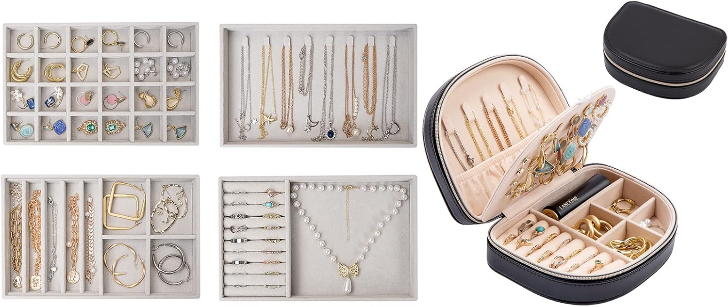 ProCase Jewelry Organizer Trays Bundle with Travel Size Jewelry Box