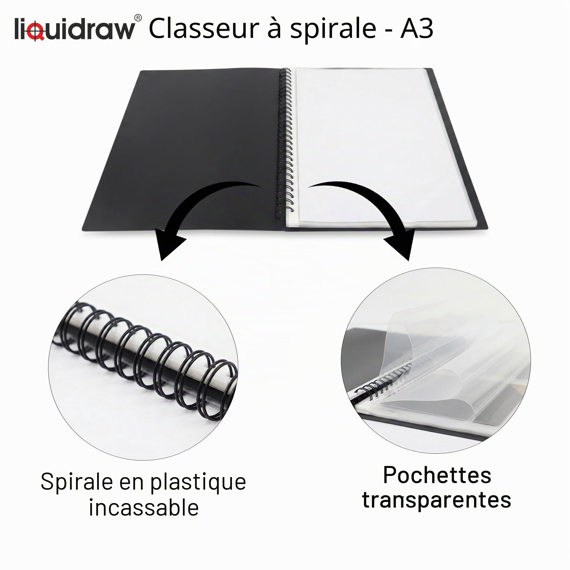 Case Liquidraw A3 Art Portfolio avec 20 Poches Insert Storage pour Artistes, Architectes, Dessin, Peinture, Documents et Fichiers Professionnels