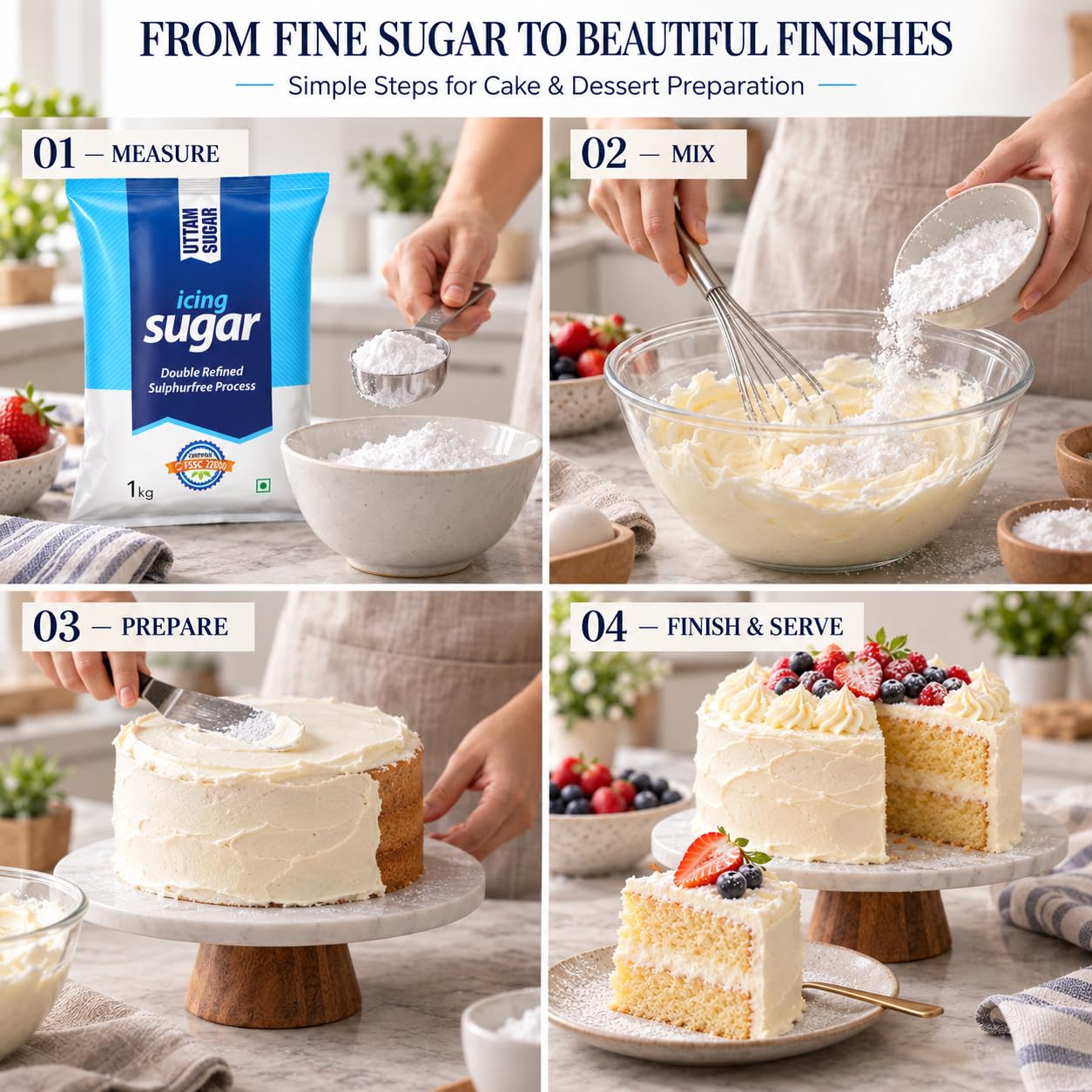 Uttam Sugar Caster & Icing Sugar 1 kg, Double Refined Sulphur Free