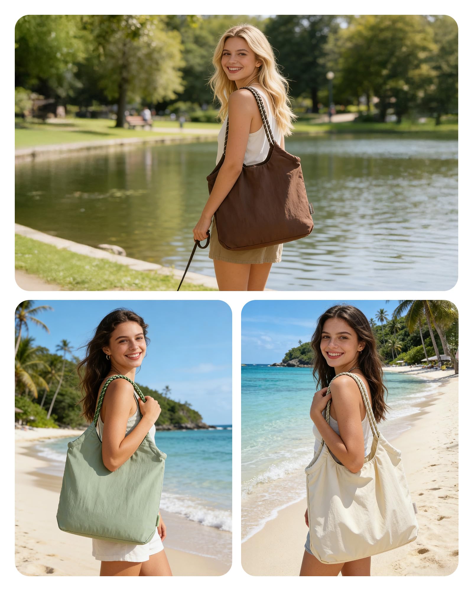 BAGSMART Beach Bags for Women, Beach Tote Bag Beach Bag with Zipper Travel Tote Bag for Women Sandproof Swim Pool Bag | Packable Beach Bag, Beach Essentials, for Travel, Gym, 12.5L Medium Tote, Lightweight, Water-resistant — view 2