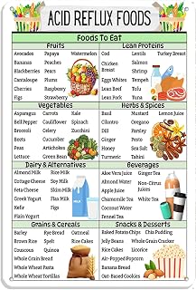 Acid Reflux Diet Food List Metal Sign Aluminum Plaque, Heartburn Meal Plan Prints, Gerd Low Acid Food And Grocery Diet List wall decor, Alkaline Balance Diet for Home Kitchen 8x12in Wall Art