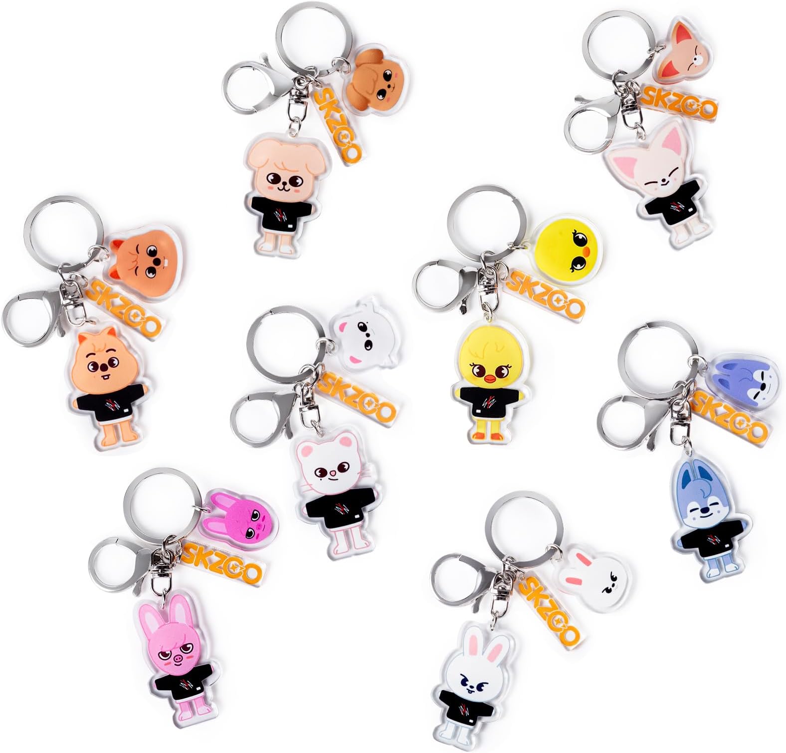 Cartoon Keychain for Kids, Stray Kids Keychain Cute Animal Pendant, Acrylic Double Sided Pattern SKZ Backpack Pendant