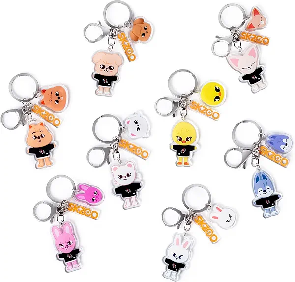 Feenmai Cartoon Keychain for Kids, Stray Kids Keychain Cute Animal Pendant, Acrylic Double Sided Pattern SKZ Backpack Pendant