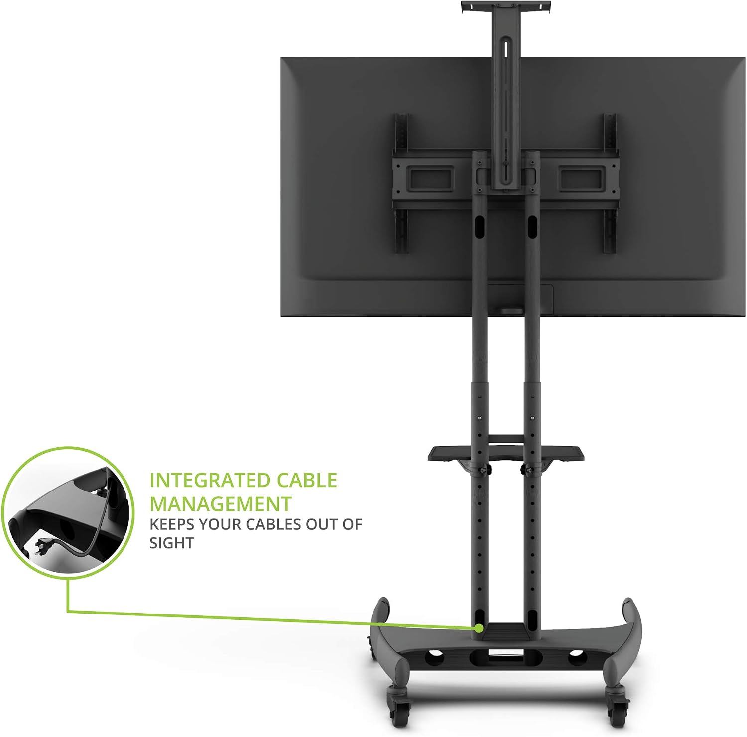 Kanto MTM65PL Height Adjustable Mobile TV Stand with Adjustable Shelf for 37-inch to 65-inch TVs | Supports up to 80 lb (36 kg) Total | Integrated Cable Management | Black