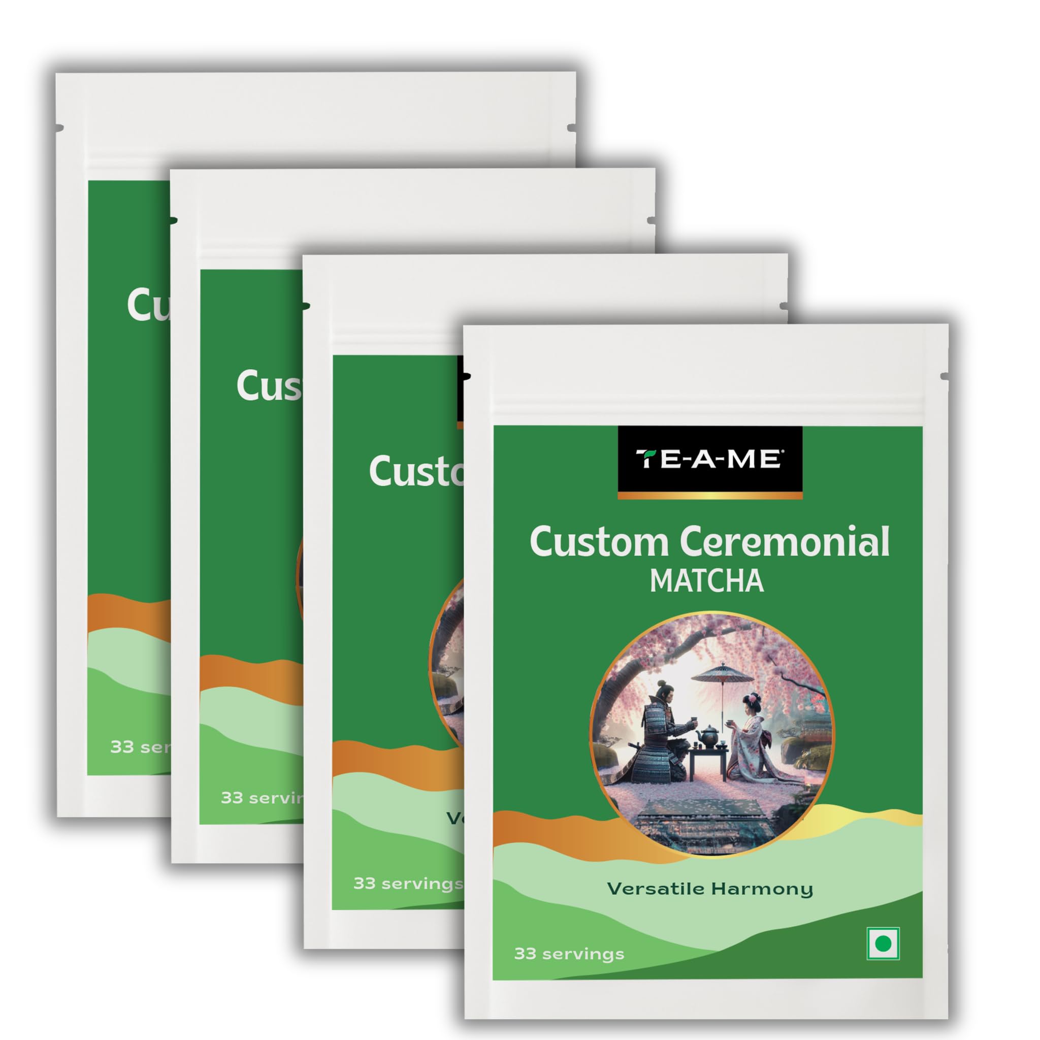 TE-A-ME Custom Ceremonial Grade Matcha Powder | Japanese Green Tea | Pack of 4 x 50g