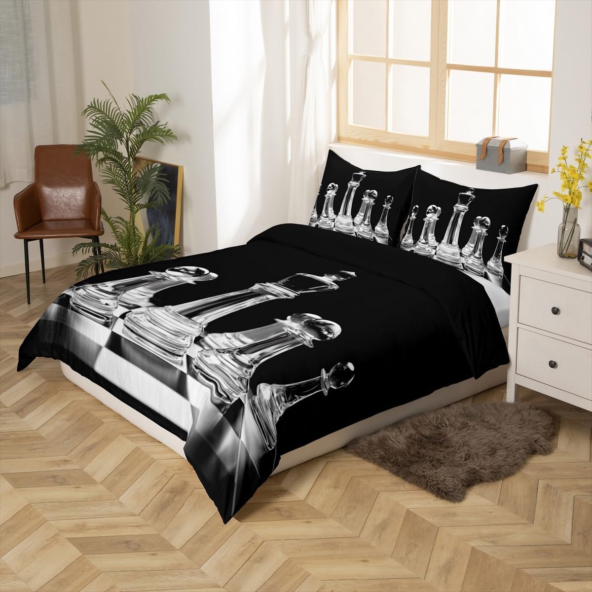 Erosebridal International Chess Duvet Cover for Boys Teens Men,Board Game Comforter Cover Twin Size,Geometric Checkerboard Bedding Set Chess Piece Bedspread Cover Breathable Decorative Room