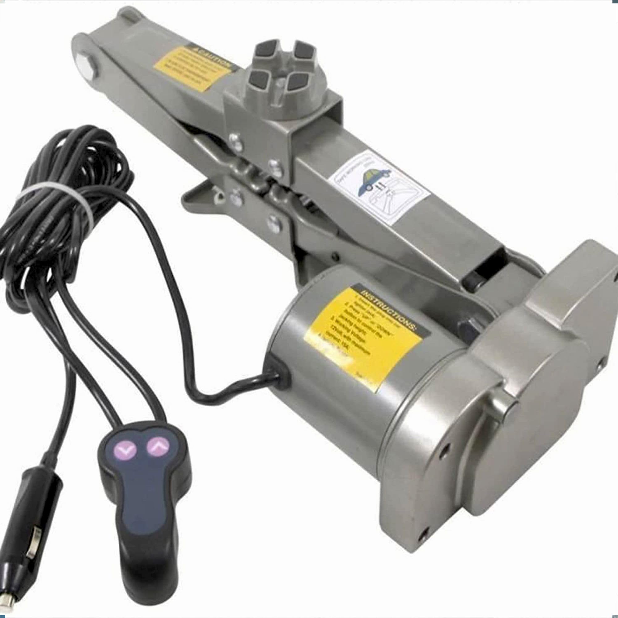 FISHTEC ® Cric elettrico per auto 12V - Acciaio - Solleva fino a 1 500 kg - Fornito con custodia - Collegamento accendisigari - Smontaggio ruote con presa 17 e 23 mm incluso