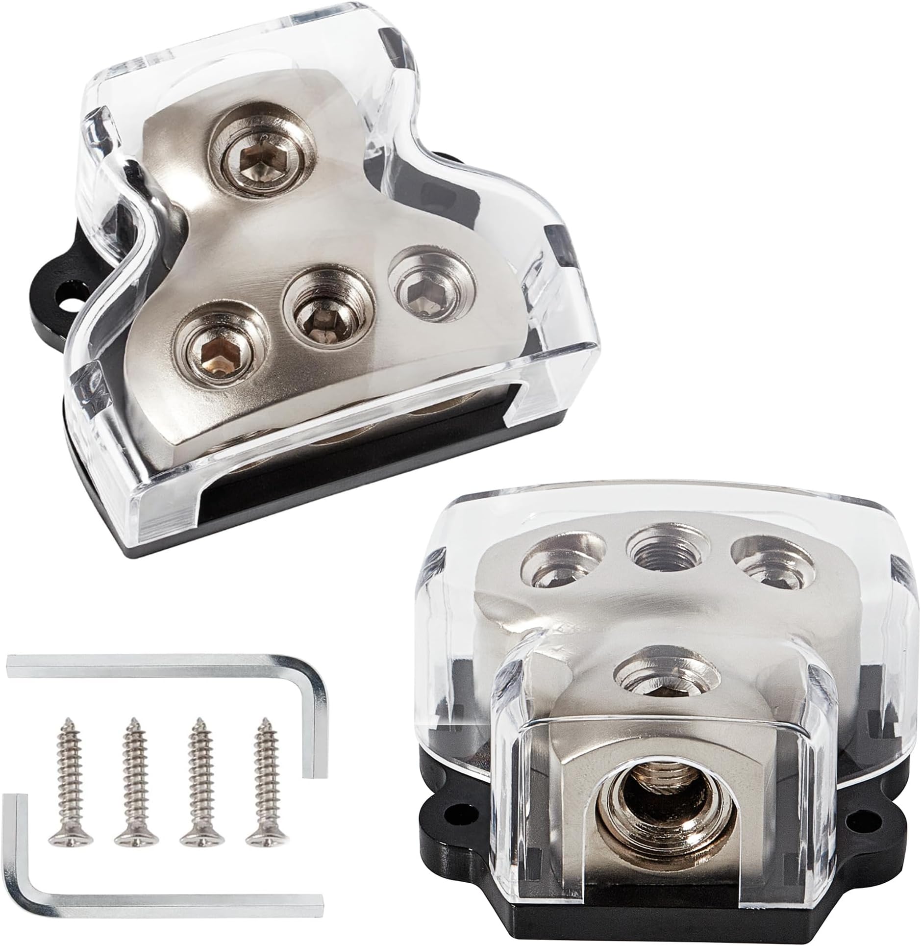 NuIth 2PCS 3 Way Zine-Alloy Power Distribution Block, 0/2/4 Gauge in 4/8 Gauge Out Auto Car Audio Distribution Connecting Block, 3 Way Ground Distribution Block for Audio Amplifier Splitter