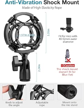 InnoGear Desktop Mic Stand Microphone Stand Desk for Fifine Blue Yeti | Desk Mount, Stable Base, for Shure HyperX, 10 to 15 Height Adjustable, 3.3 lb Weight Capacity, Shock Mount For 40-52mm Mics